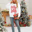 KIDDAD Christmas Sweatshirts for Women Glitter Patch Merry Christmas Letter Print Sweater Embroidered Striped Pullover Tops (White, XL)