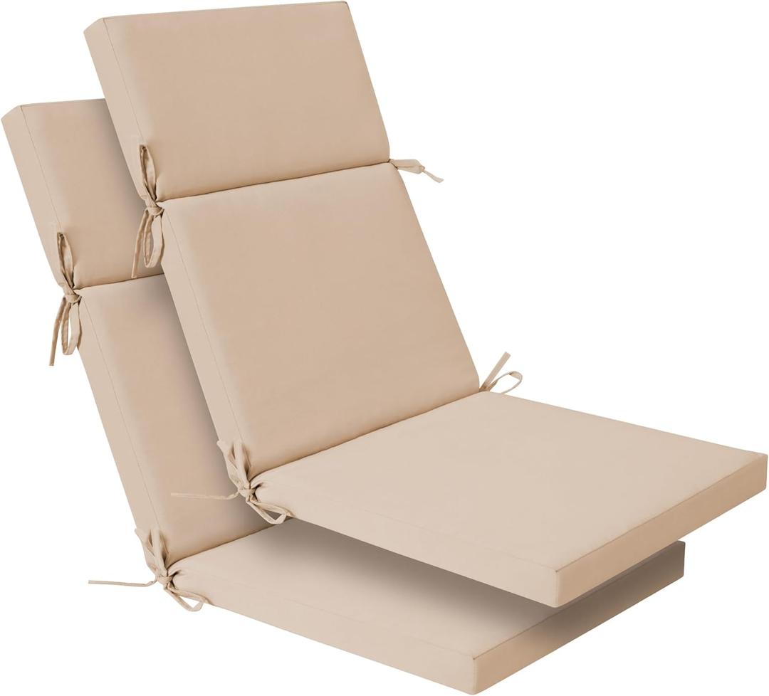 Enipate 2 Pack Outdoor High Back Chair Cushion, Weather Resistant Adirondack Rocking Chair Cushions, Patio Chair Seat Cushions (Beige)