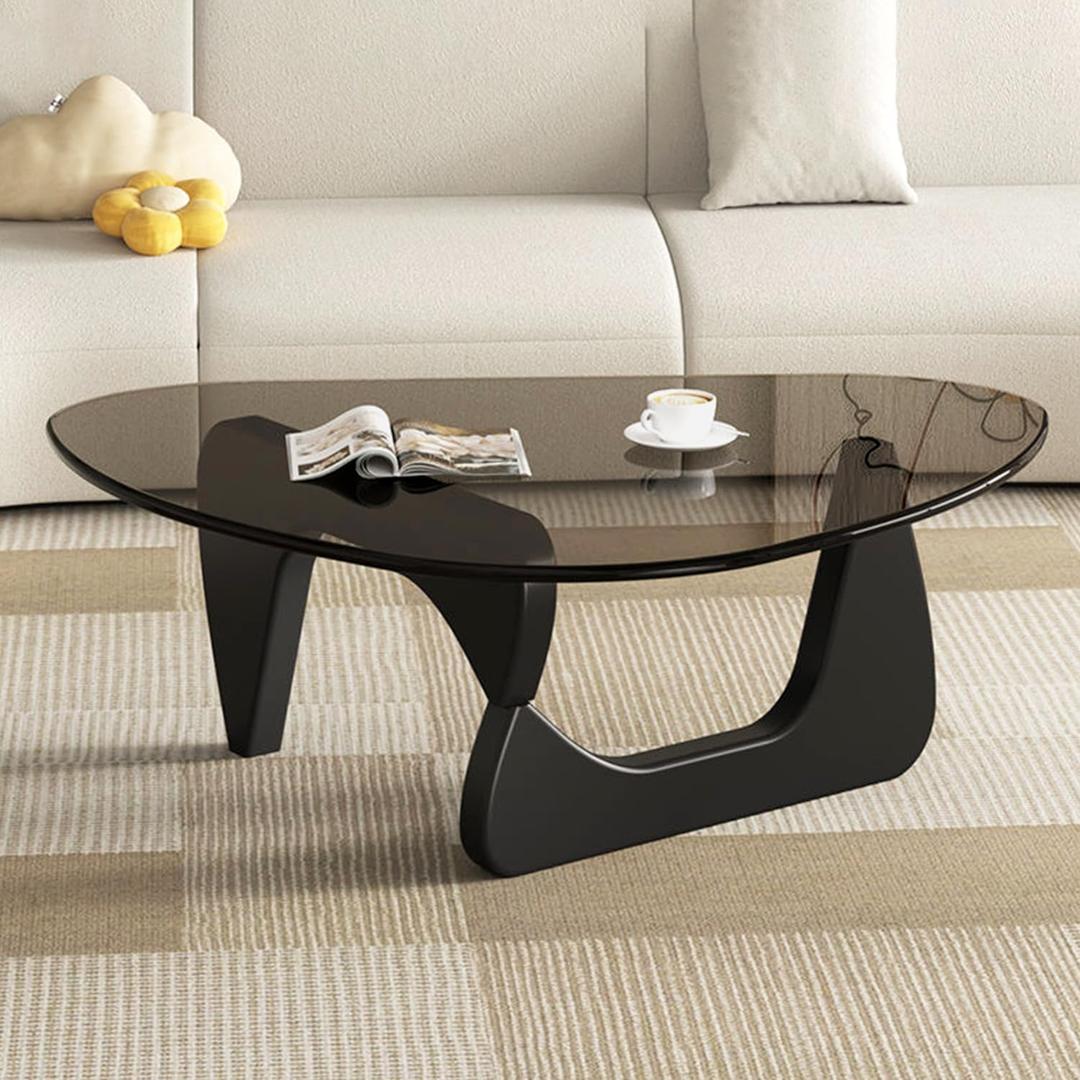 Glass Coffee Table, Mid Century Modern Coffee Table, Coffee Table for Living Room Center Table Suitable for Bedroom Living Room Reception Office Tables (Black/Grey, Large) (Large 45 * 32.3 * 16in)