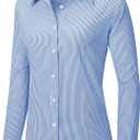 siliteelon Striped Button Down Shirts for Women Dress Shirts Long Sleeve Collared Casual Office Work Blouses Tops (Blue, S)