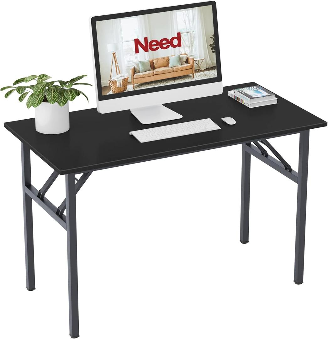 Need Home Office Desk 47 inch - No Assembly Folding Computer Table with BIFMA Certification,Computer Table Workstation Perfect for Teens/Office/Home (Black & Black Frame)