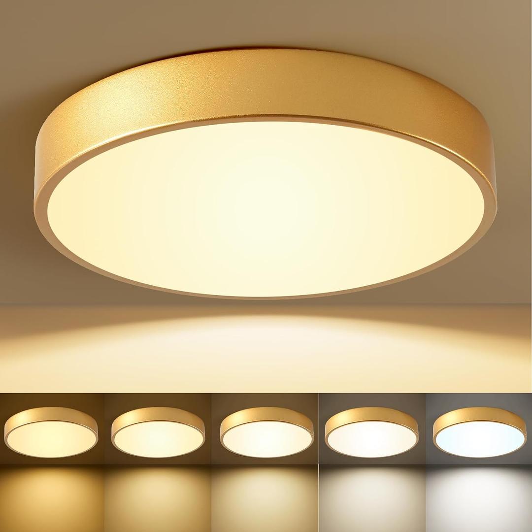 Flush Mount Ceiling Light Gold 12 Inch LED Dimmable Ceiling Light 24W 5CCT(2700K-5000K) Bedroom Lamp Entryway for Bedroom Foyer Kitchen Entryway Closet Hallway