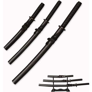 3pc Set Japanese Samurai Sword with Display Stand,Iaido Katana Carbon Steel Blade Real Sword for Display Decoration and Gift