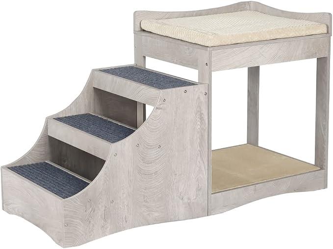 unipaws Pet Bunk Bed with Removable Step for Dog and Cat, Window Perch Seat Multi-Level Bed with Cushion and Cat Scratch Pad, Indoor Use, Grey, Medium