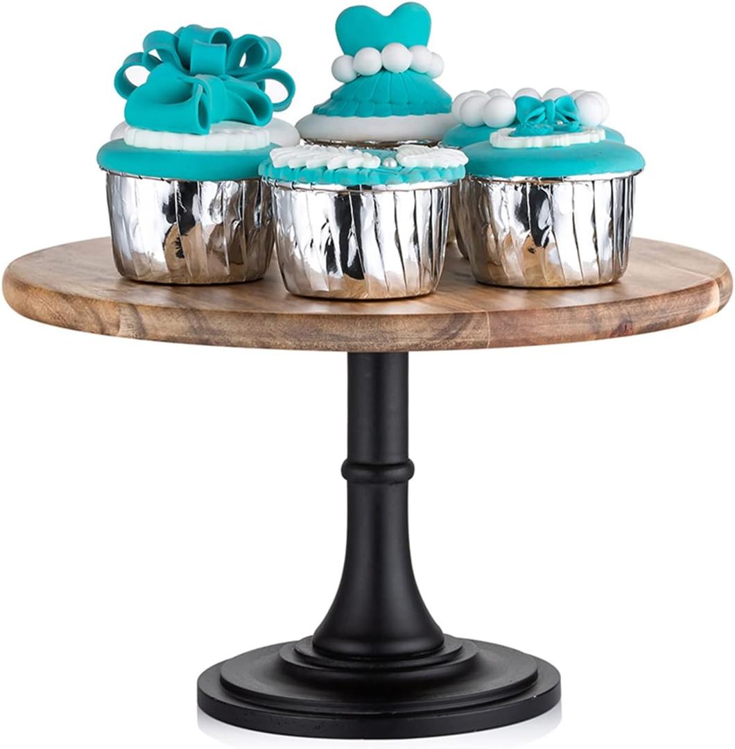 NUPTIO Wooden Cake Stand Wedding: Acacia Wood Cupcake Pedestal Stands Round Dessert Riser Cookie Serving Tray Vintage Pie Plate Holder Farmhouse Table Decor for Party Christmas 9.8 Inch/25cm