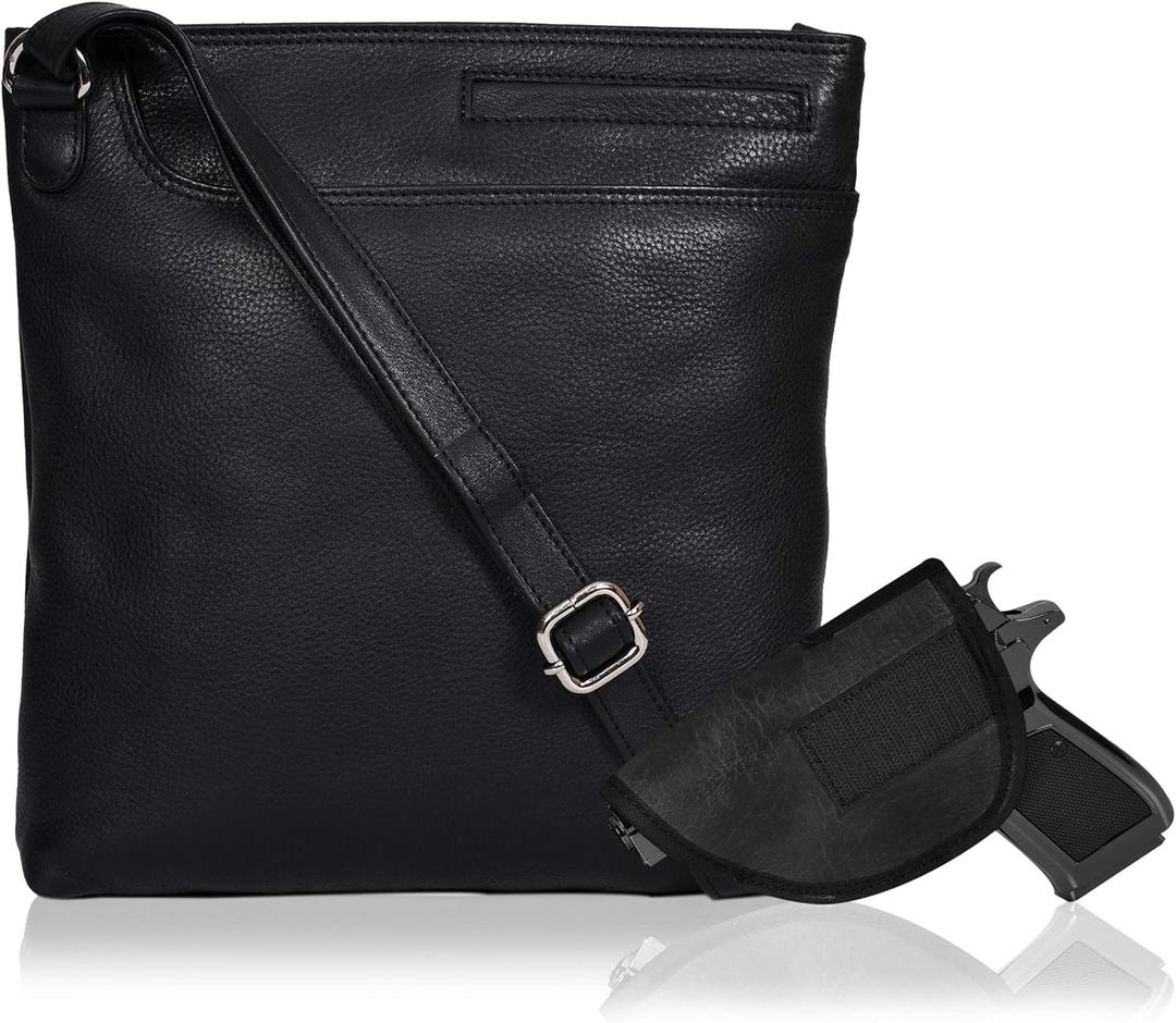 Ozora Multi Pockets Handmade Leather Crossbody Handbags & Sling Bag for Men & Women with Detachable Holster (Black Nappa)