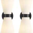 Black Wall Sconces Set of Two, HWH Modern Wall Light Fixtures Indoor Wall Lamp Up and Down, Matte Black Finish with Frosted Milk White Striped Glass Shade, 5HZG97B2W2PK BK