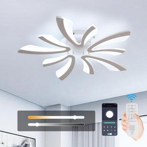 Goeco Lmpara de techo moderna, LED, regulable, blanca con 5 cabezales acrlicos en forma de V, 3000 K/4000 K/6500 K con control remoto para sala de estar, comedor, dormitorio