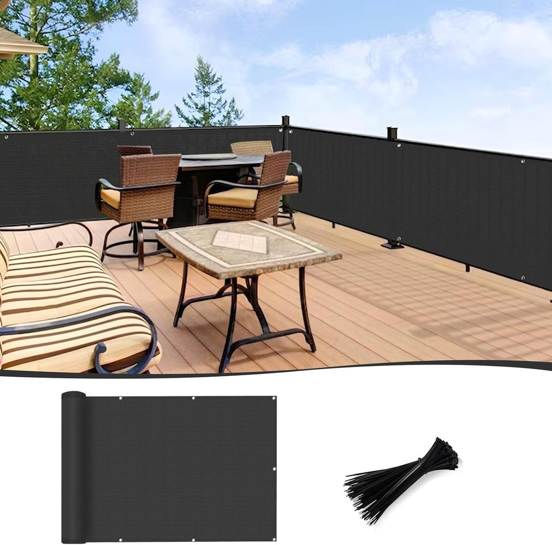 LOVE STORY 3'x115'' Black Balcony Privacy Screen Fence, UV Protection Weather-Resistant 3 FT Height Shield for Deck, Patio, Backyard, Outdoor Pool, Porch, Railing