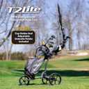 OMADA GOLF T2Lite Golf Push Cart | Lightweight, Ultra-Compact Folding Golf Cart | Large All Terrain Wheels | Umbrella Holder Included | Deep Storage Console | Adjustable Handle, Handbrake + Cup Holder