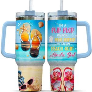 Coffee Yellow Blue Women Tumblers Quartz Light Simple Steel Hot Navy Myrtle Royal, Beach Gifts, Tumbler 40 Oz With Handle Lid And Straw, Kinda Girl Beach Sunshine