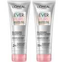 L'Oreal Paris Glossing Sulfate Free Shampoo and Conditioner Set with Glycolic Acid, Hair Care for Lasting Shine and Smoothness for Dull, Dry Hair, EverPure, 1 Kit