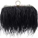 Miuco Women Feather Clutch Purse Shoulder Crossbody Bag Evening Handbags (Black)