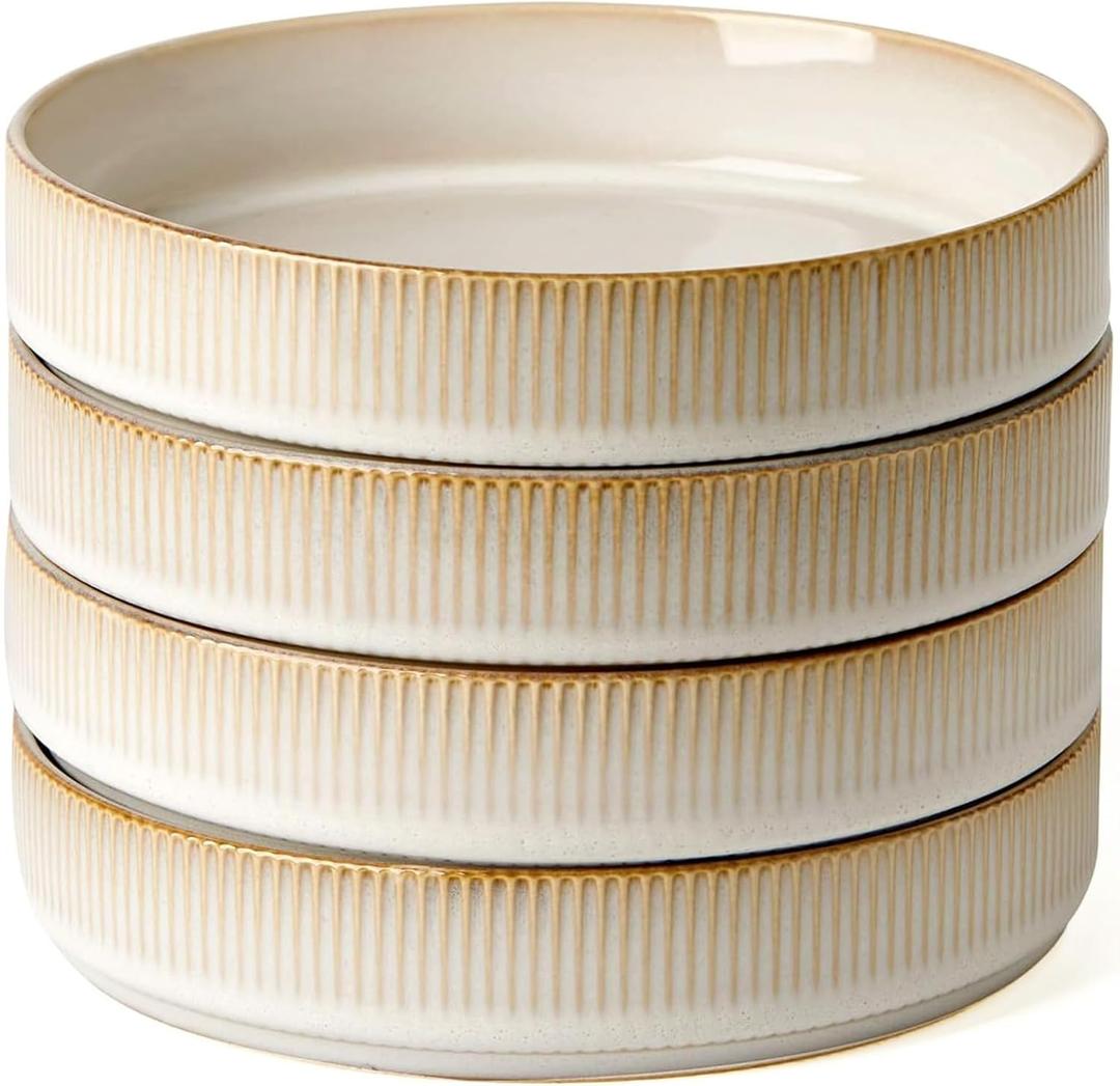 famiware Star 7.5" Pasta Bowls Set, Salad Bowl Set of 4, Double Reactive Glaze, Stackable, Ideal for Your Friend for Housewarming, Festivals, Cappuccino, White