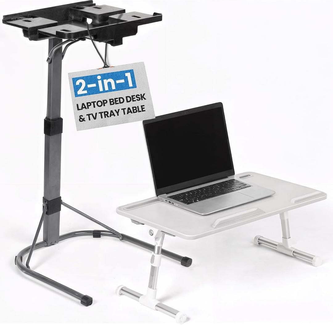 GoShark Lite 2-in-1 Laptop Bed Desk & TV Tray Table for Couch - Portable Foldable Stand with Adjustable Height & Angle for Work, Dining, Study - Detachable with Secondary Surface & Device Slots