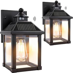 CYHKEE Solar Wall Lights Outdoor Large Size Solar Porch Sconce Lights Motion Sensor with 3 Lighting Modes Dusk to Dawn - Waterproof Lantern Fixture for Front Door Garage Porch Yard Fence (2 Pack)