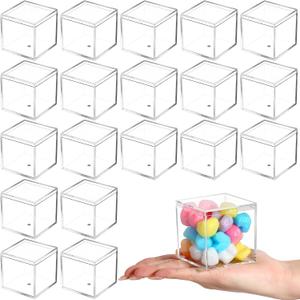 Thyle 100 Pieces Clear Acrylic Box with Lid 2.6 x 2.6 x 2.6 Inch Small Plastic Square Cube Containers Mini Clear Display Box Acrylic Gift Box Storage Box for Candy Pill Tiny Jewelry Gifts