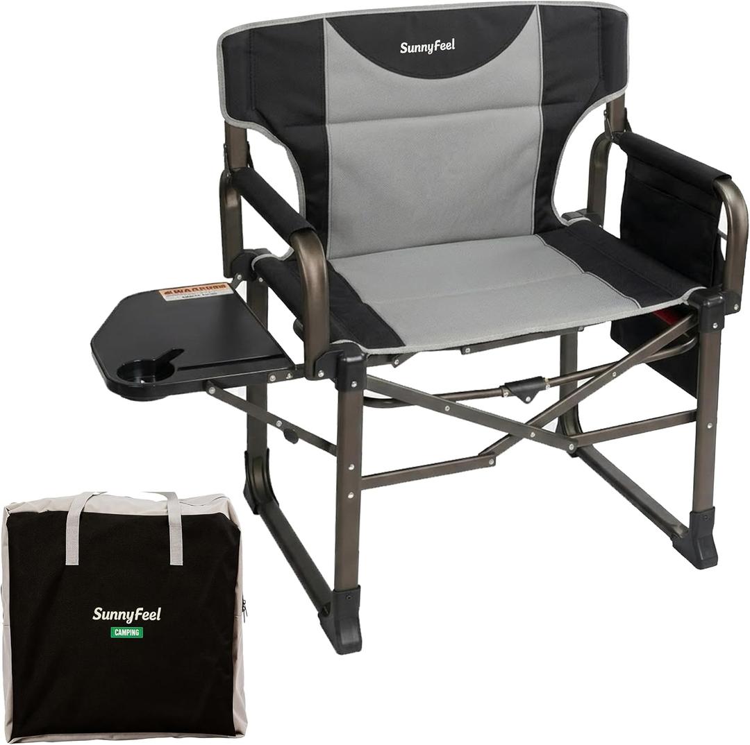 SUNNYFEEL Oversized Camping Directors Chair for Adults with Side Table
Heavy Duty Folding Chairs Padded Oxford Fabric Support 600lbs with Side Pocket & Carry Bag for Camping, Fishing, Lawn, Black