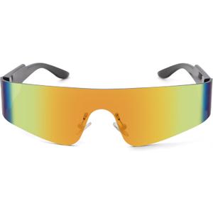 LIUWEN Trendy Rimless Wrap Around Sunglasses for Women Fashion Futuristic Shield Flat Shades (A5 Grey/Multicolor Mirrored)