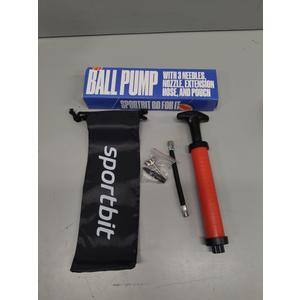 SPORTBIT Ballpump for Sports Balls - Basketball Pump for Sport Balls - Football & Soccer, Basketball, Volleyball Pump, Swim Inflatables - Hand Air Pump with 3 Needles, Nozzle, Extension Hose, Pouch (red)