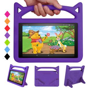 Kids Case for 10Tablet(9th/7th Gen,2019/2017 Release) Incompatible with iPad Nokia Samsung 10in Tablet-SHREBORN Lightweight Shockproof Case with Cat Ear Handle Stand-Purple