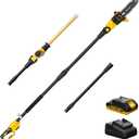Pole Saw 8-Inch Cordless Tree Trimmer and 18-Inch Pole Hedge Trimmer 2-In-1,15-Feet Max Reach, Auto Oiling, Telescoping Pole Chainsaw with 2.0Ah Battery & Charger