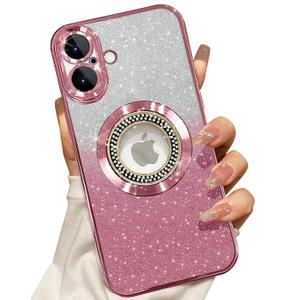 Misscase for iPhone 16 Plus Magnetic Glitter Case Compatible with MagSafe,Full Protection Slim Shockproof Anti-Scratch Case with Camera Lens Protector Logo View Dust-Proof Net for Women Pink