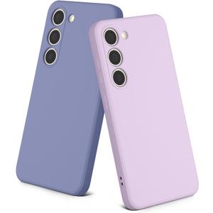 2 Pack Case for Samsung Galaxy S23 (Only), Stylish Liquid Silicone Slim Full-Body Protective Cover Compatible with Samsung Galaxy S23 5G Phone Case (Violet+Lavender Gray)