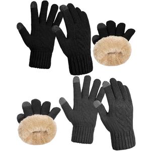 Shihanee 2 Pairs Winter Fleece Lined Gloves for Men Warm Thick Gloves with Touchscreen for Cold Weather Thermal Supplies(Black,Dark Gray)