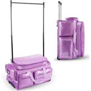Dance Bag with Garment Rack, Purple Clothes Duffel Dance Bag with Rack 28"Glitter Dance Competition Must Haves Costumes Rolling Garment Bags For Travel Collapsible Suitcase for Dancer Performer