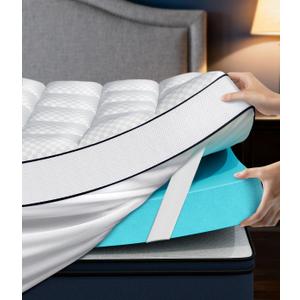 Dual Layer 4 Inch Memory Foam Mattress Topper Full Size, 2" Cooling Gel Memory Foam & 2" Pillow Top Bed Topper, Medium Firm Mattress Cover for Pressure Relief, Deep Elastic Pocket, White