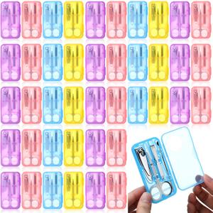Oh Klyzo 50 Sets Nail Clipper Set 4 in 1 Manicure Kit Bulk Adult Metal Travel Fingernail Manicure Set with Case Individually Wrapped Personal Pedicure Kit Gift for Men Women Hotel(4 Colors)