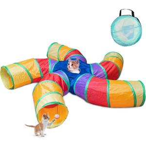 Depets Cat Tunnel for Indoor Cats, 5 Way Large Cat Play Tunnel & Tube with Play Ball, S-Shaped Folded Pet Tube with Interactive Peephole, Ideal for Indoor Exercise for Kittens Puppies Rabbits