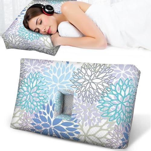 BVOKQUC Ear Piercing Pillow for Side Sleepers Pillows with Ear Holes and Washable Cover CNH Pain Relief Pressure Sores Pillow with Hole in Center,Teal, 22x13x4in 