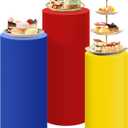 SaitiMade Set of 3 Red Yellow Blue Cylinder Pedestal Stand Covers, 3pcs Spandex Mixed Colors Cylinder Stand Covers for Party, Wedding or Birthday Event Decor (Only Contains Colorful Cylinder Covers)