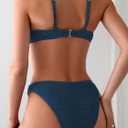 ZAFUL Women's Sexy Triangle Bikini Set O Ring Linked Two Piece Swimsuits Textured Ruched Cheeky Bathing Suit (Blue, M)