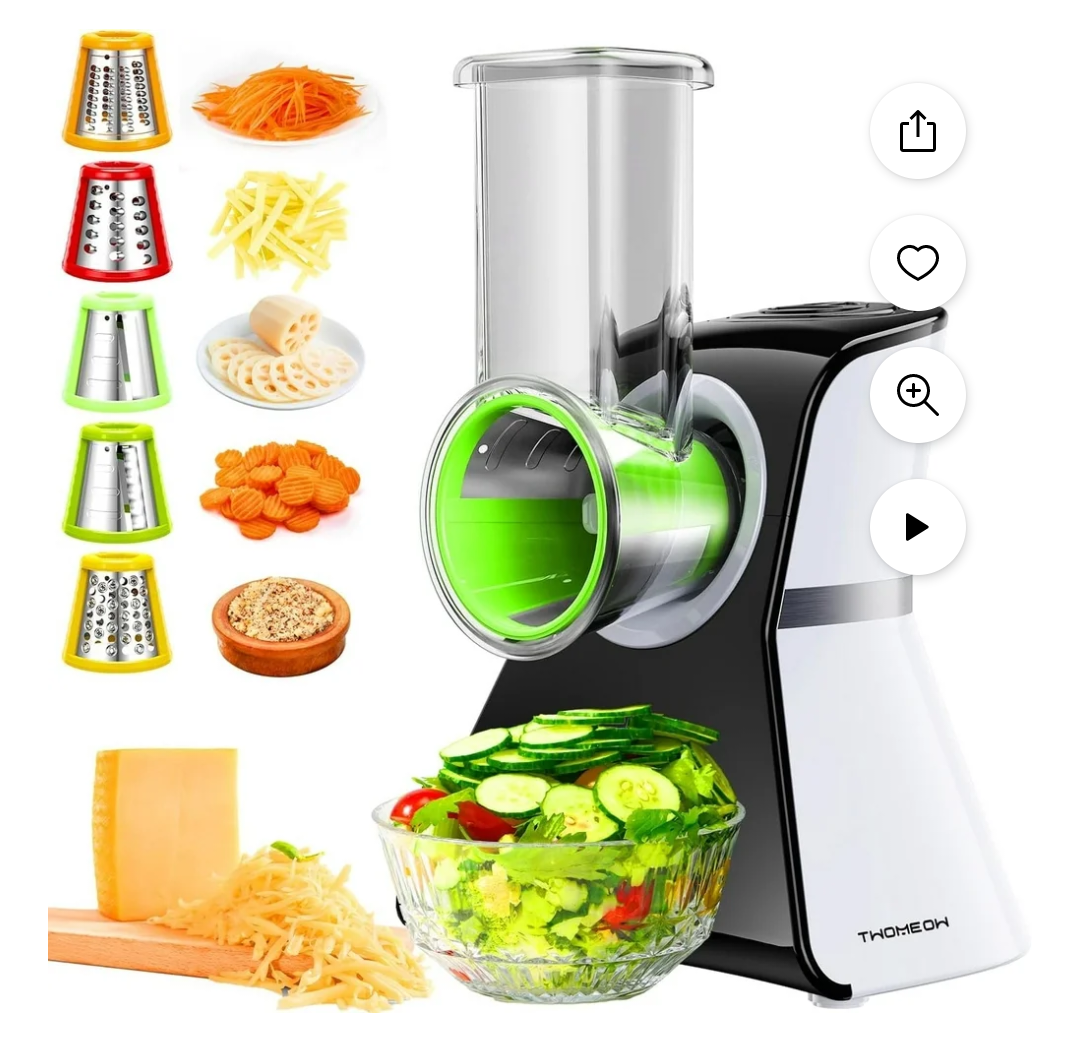 Electric Cheese Grater Salad Shooter,5-In-1 Electric Slicer For Home Kitchen,One-Touch Easy Control,With Safety Push Bar Cheese Grater Electric For Zucchini,Cheese,Vegetables And Smoothie