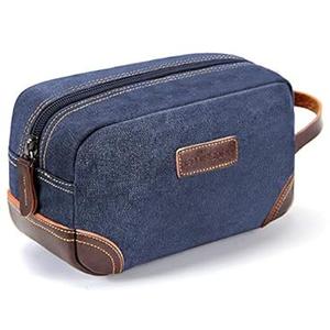 Emissary Men's Toiletry Bag, Leather and Canvas Travel Toiletry Bag, Dopp Kit for Men, Travel Bathroom Bag Men's Shaving Kit, Travel Kit Small Bags for Men, Shaving Bag for Travel Accessories, Blue