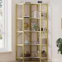 5-Tier Corner Bookshelf, 70.86" Tall Corner Bookcase,5-Shelf Industrial L-Shaped Coner Shelf with Metal Frame for Home Office,Living Room,Bed Room(Gold)