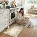 KIMODE Kitchen Mats for Floor Anti Fatigue, Flower Butterfly Kitchen Rugs Sets of 2, Cushioned Kitchen Floor Mats, Comfort Standing Mat for Sink Laundry Office Desk 20"x47"+20"x32" Beige