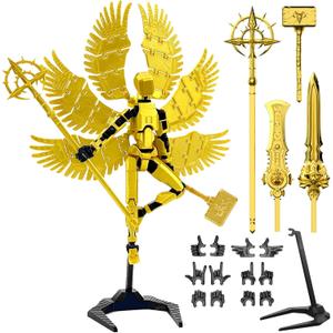 T13 Titan 13 Action Figure Already Assembled, Devil Wings Action Figure 3D Printed Action Figures Set, T 13 Dummy Robo 13, Lucky 13, Dummy Gift for Collectors Desktop Decorations (Golden Angel)