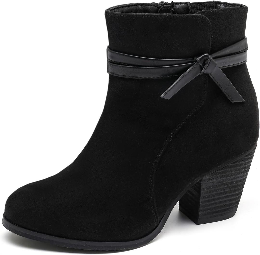Luoika Women's Wide Width Ankle Boots, Chunky Heel Side Zipper Extra Wide Short Booties. 8.5 Black