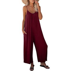 Dokotoo Women's Loose Sleeveless Jumpsuits Adjustable Spaghetti Strap Stretchy Long Pant Romper Jumpsuit with Pockets (XX-Large)