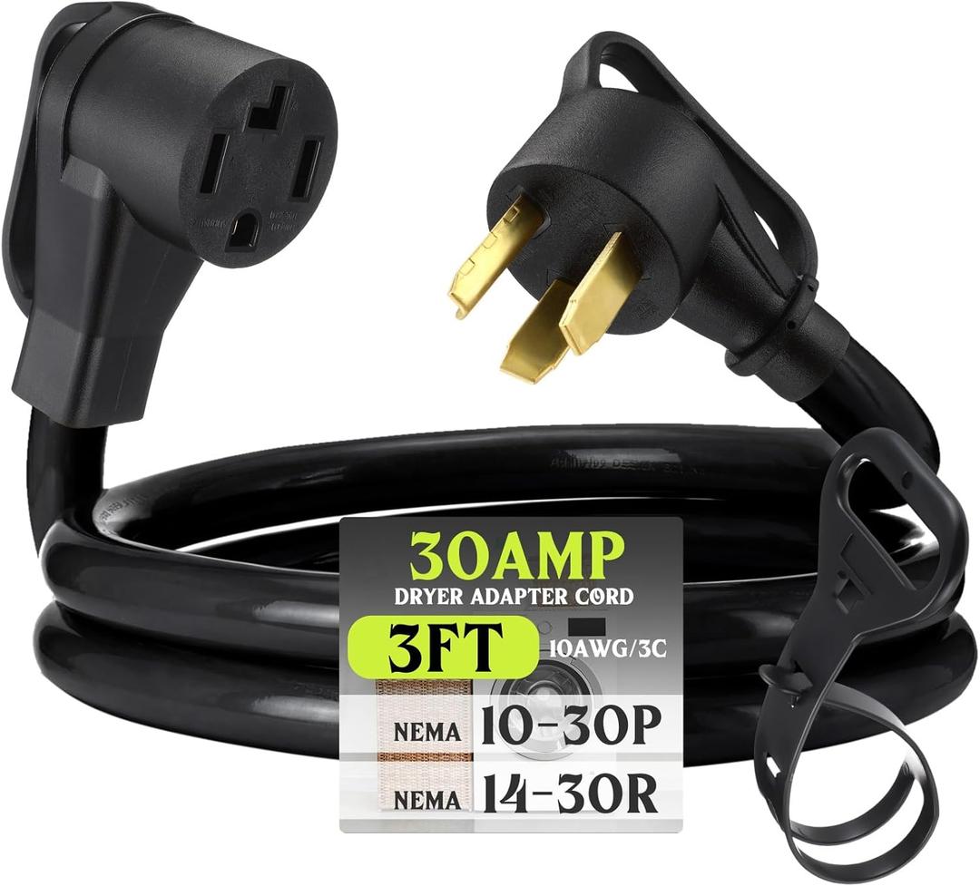 Kanayu 3 ft Dryer Adapter 4 Prong to 3 Prong, Dryer Convert Cord Compatible with Nema 10-30p Plug to 14-30r Receptacle, 3male Plug 4 Female Outlet Receptacle, 10 Awg STW, Etl Listed(Black)