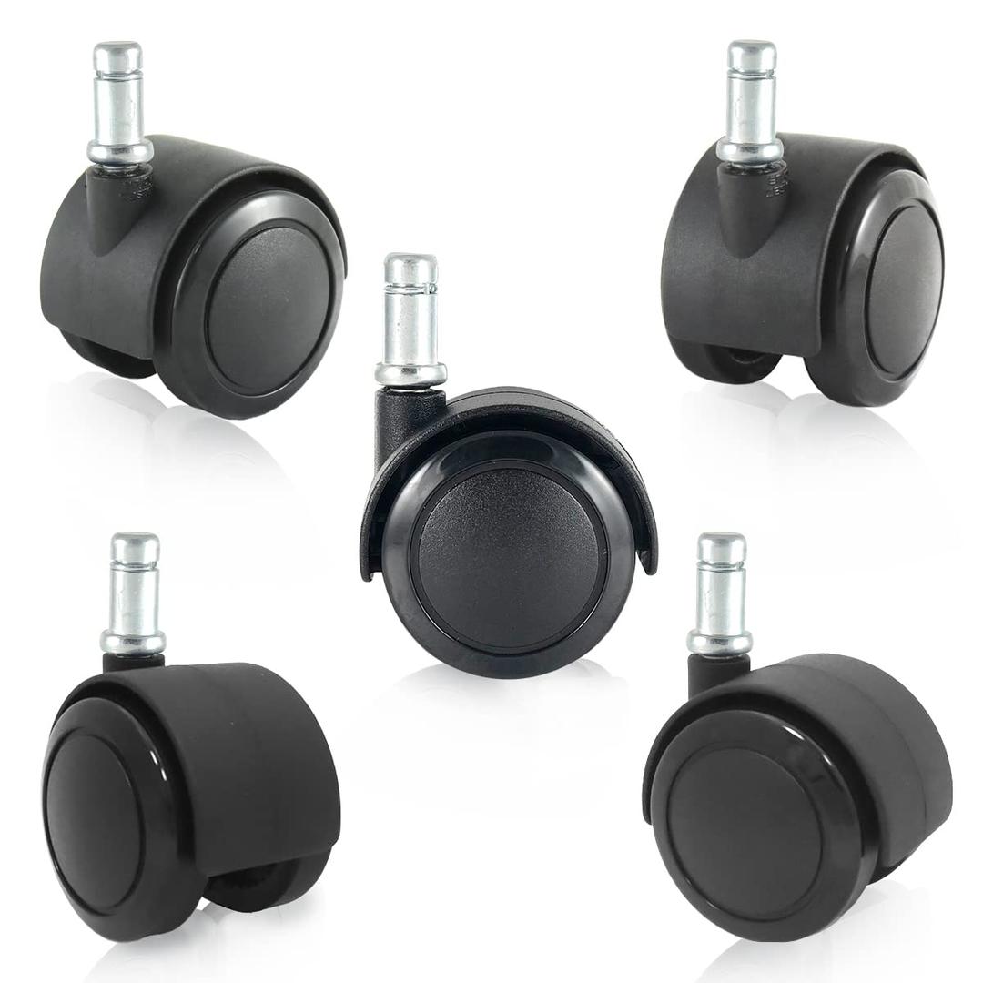 Enjoy Caster | 2 Inch Office Chair Casters for IKEA Office Chairs | Dual Injection Polyurethane Wheels for Hardwood Floor Protection (5007BUB-14-IK) (Black / Black / Cover)