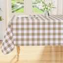 Smiry Rectangle Table Cloth, Waterproof Vinyl Tablecloths with Flannel Backing, Wipeable Buffalo Plaid Table Cover for Dining, Indoor and Outdoor (Khaki & White, 60"x84")