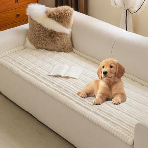 MYSKY HOME Couch Covers for 3-4 Cushion Sofa Pet Friendly, Couch Cover for Dogs, Sofa Covers for Pets Washable, Soft Non-Slip Sofa Slipcovers Furniture Protector Covers, Oatmeal, 27.6" x 82.7"