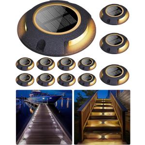 Solar Deck Dock Walkway Decorative Lights Outdoor Waterproof 12 Pack, 2 Colors in 1 Double-Sided LED Solar Driveway Lights for Road Marker Stair Pathway Patio Yard, Black