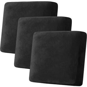 H.VERSAILTEX Velvet Stretch Couch Cushion Cover Plush Cushion Slipcover for Chair Loveseat Sofa Cushion Furniture Protector Seat Cushion Sofa Cover (3 Piece XL Sofa Cushion Covers, Black)