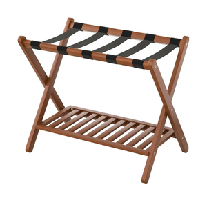 Luggage Racks Suitcase Stand Foldable With Storage Shelf For Guest Room Hotel Essentials Solid Bamboo Heavy-Duty Item Holder Chestnut Brown